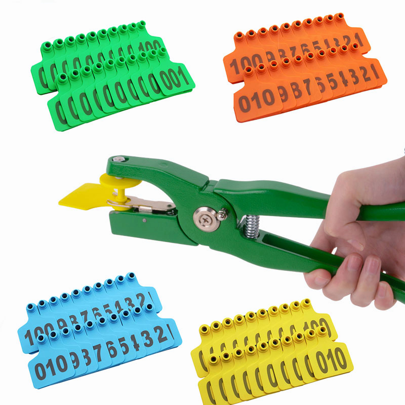 Kìm bấm thẻ tai trâu, bò, dê, cừu, set 100pcs thẻ đeo tai gia súc, thẻ tai động vật thiết thực dễ sử dụng có số
