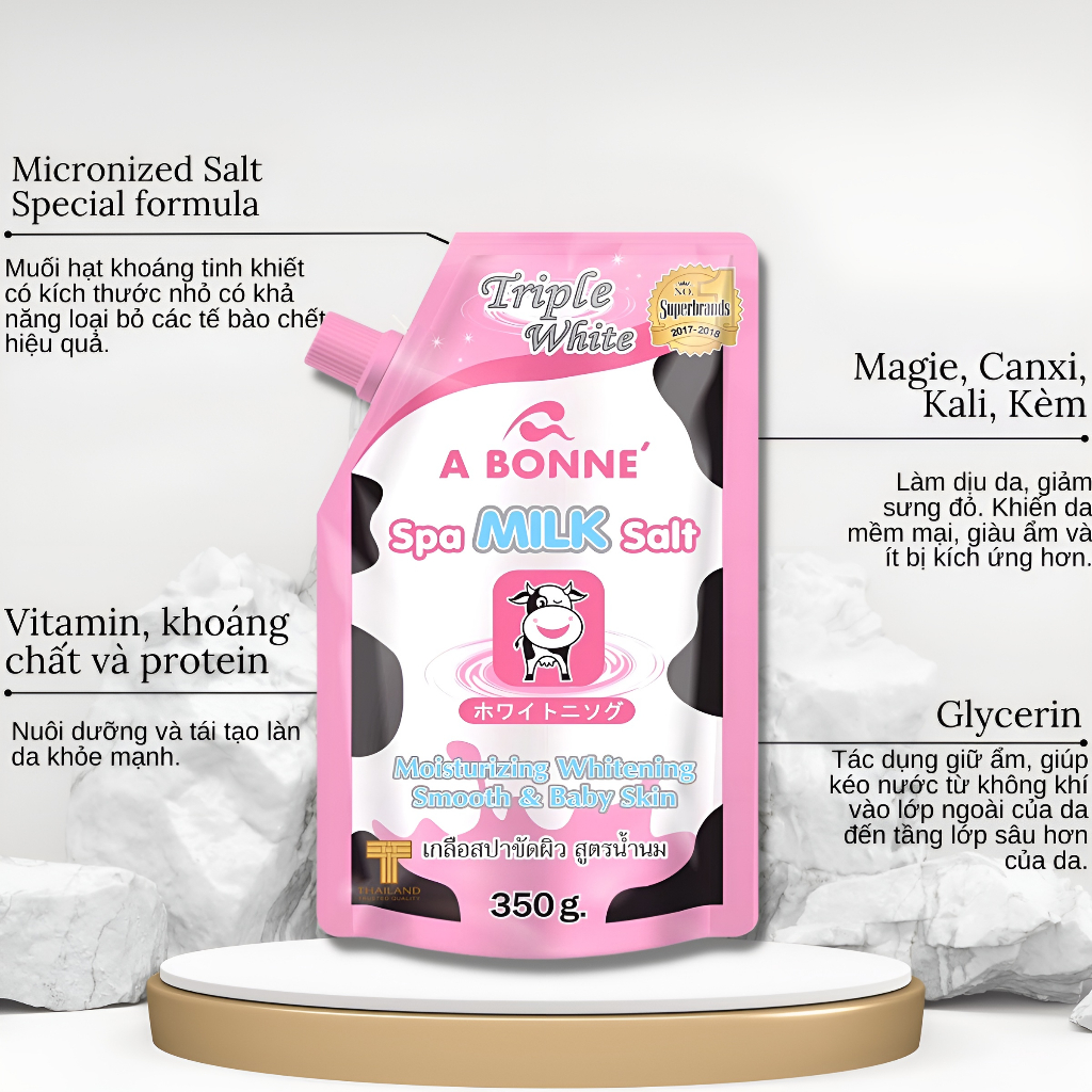 Muối Tắm Sữa Bò - Tẩy Tế Bào Da Chết Body Cơ Thể A Bonne Trắng Sáng Mềm Da Dưỡng Ẩm Spa Milk Salt Thái Lan 350gr