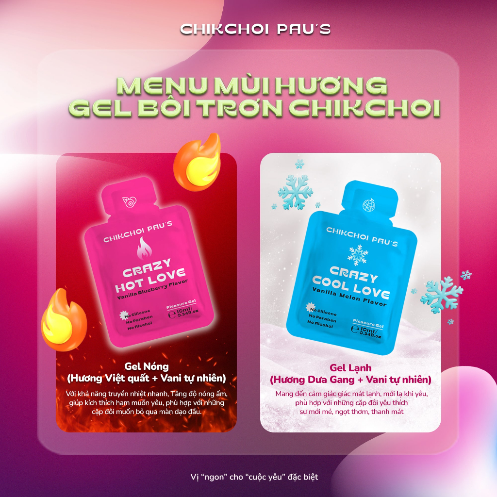 Gel Crazy Love CHIKCHOI PAU'S dạng gói siêu trơn, lâu khô tăng xúc cảm kéo dài thời gian cho cuộc yêu