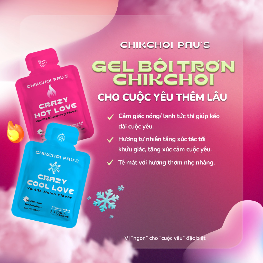 Gel Crazy Love CHIKCHOI PAU'S dạng gói siêu trơn, lâu khô tăng xúc cảm kéo dài thời gian cho cuộc yêu
