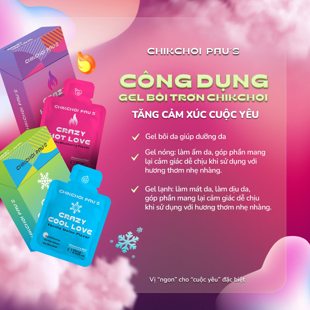 Gel Crazy Love CHIKCHOI PAU'S dạng gói siêu trơn, lâu khô tăng xúc cảm kéo dài thời gian cho cuộc yêu
