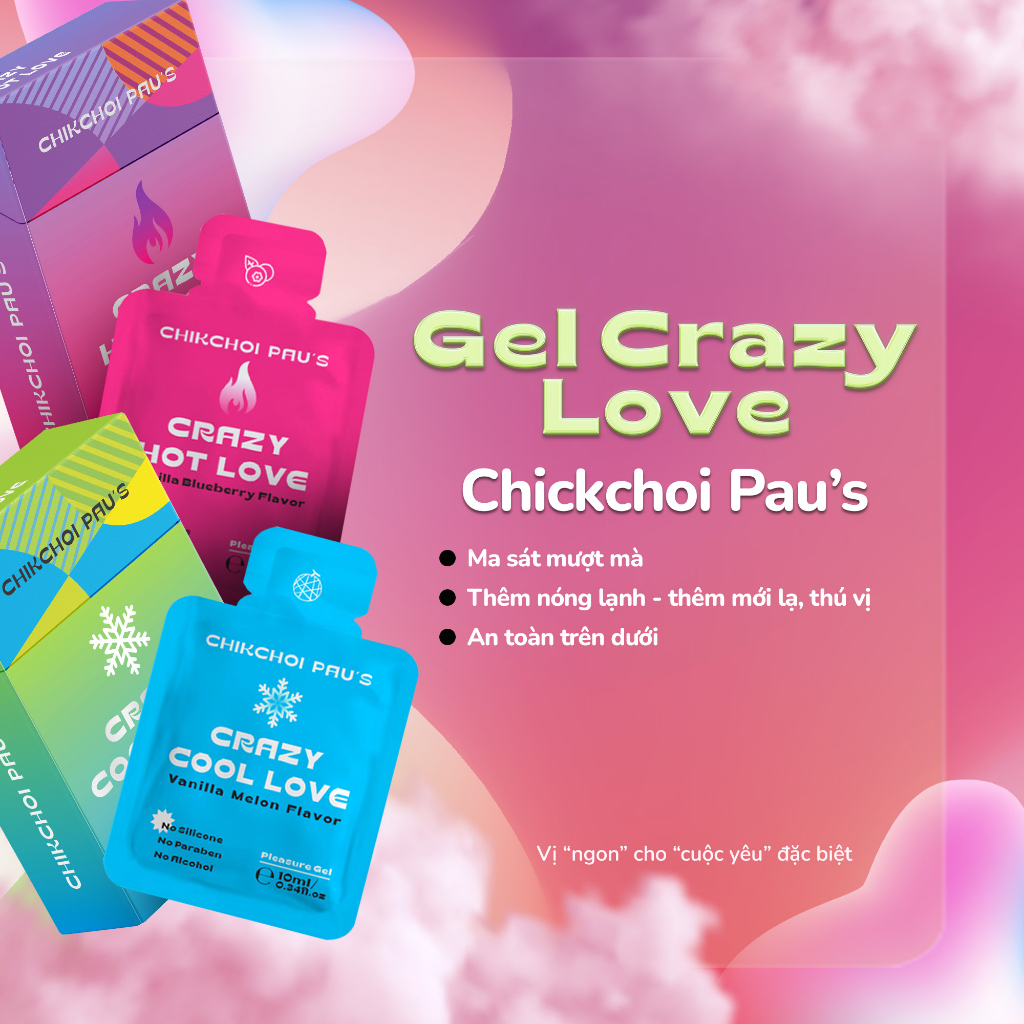 Gel Crazy Love CHIKCHOI PAU'S dạng gói siêu trơn, lâu khô tăng xúc cảm kéo dài thời gian cho cuộc yêu