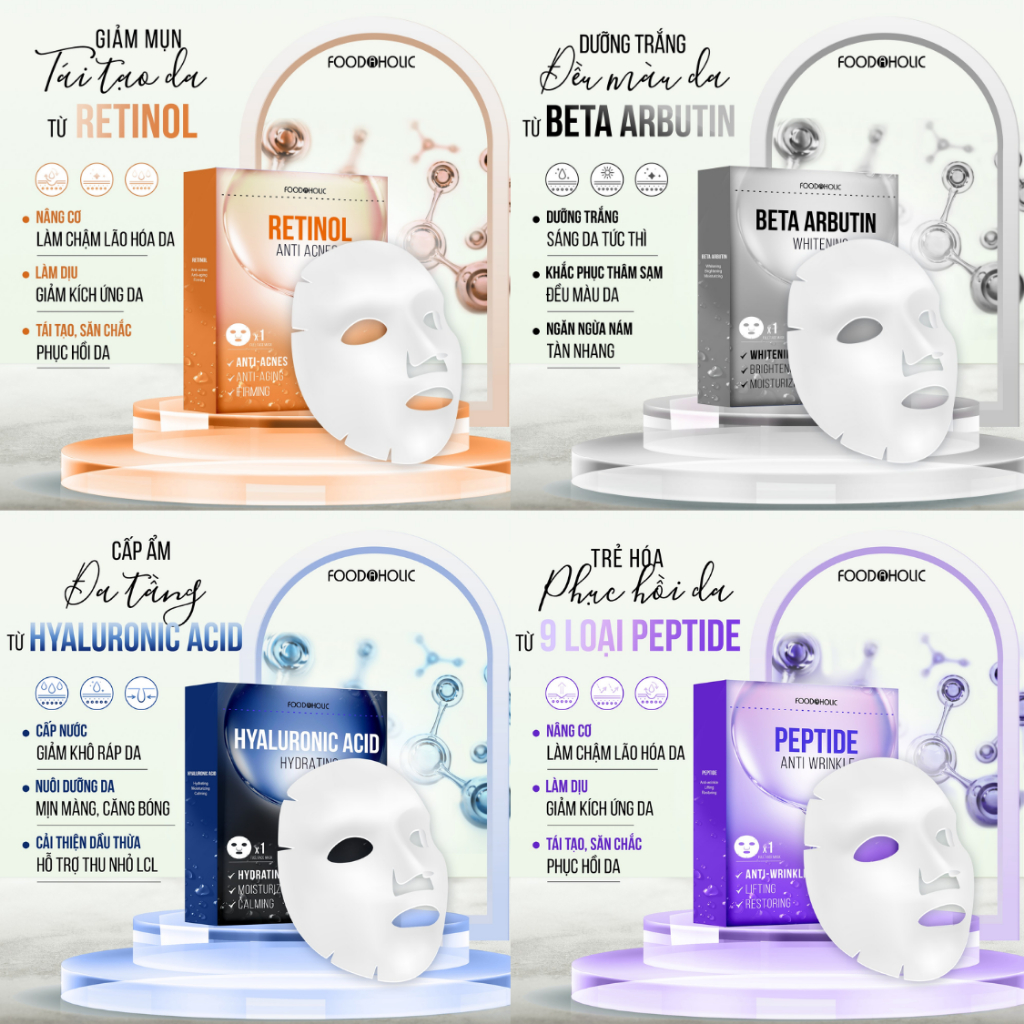 Mặt Nạ Giấy Foodaholic Mask Retinol Dưỡng Trắng Da Cấp Ẩm Tái Tạo Niacinamide Aha-Bha-Pha Phục Hồi Giảm Mụn Hàn Quốc 23g | BigBuy360 - bigbuy360.vn