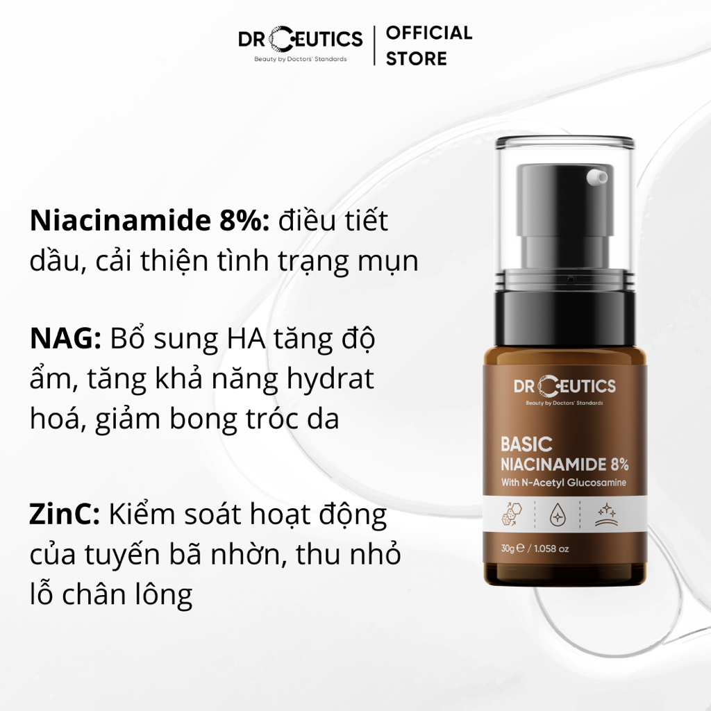 DRCEUTICS Tinh Chất Niacinamide Basic 8% DrCeutics Cho Da Dầu Mụn