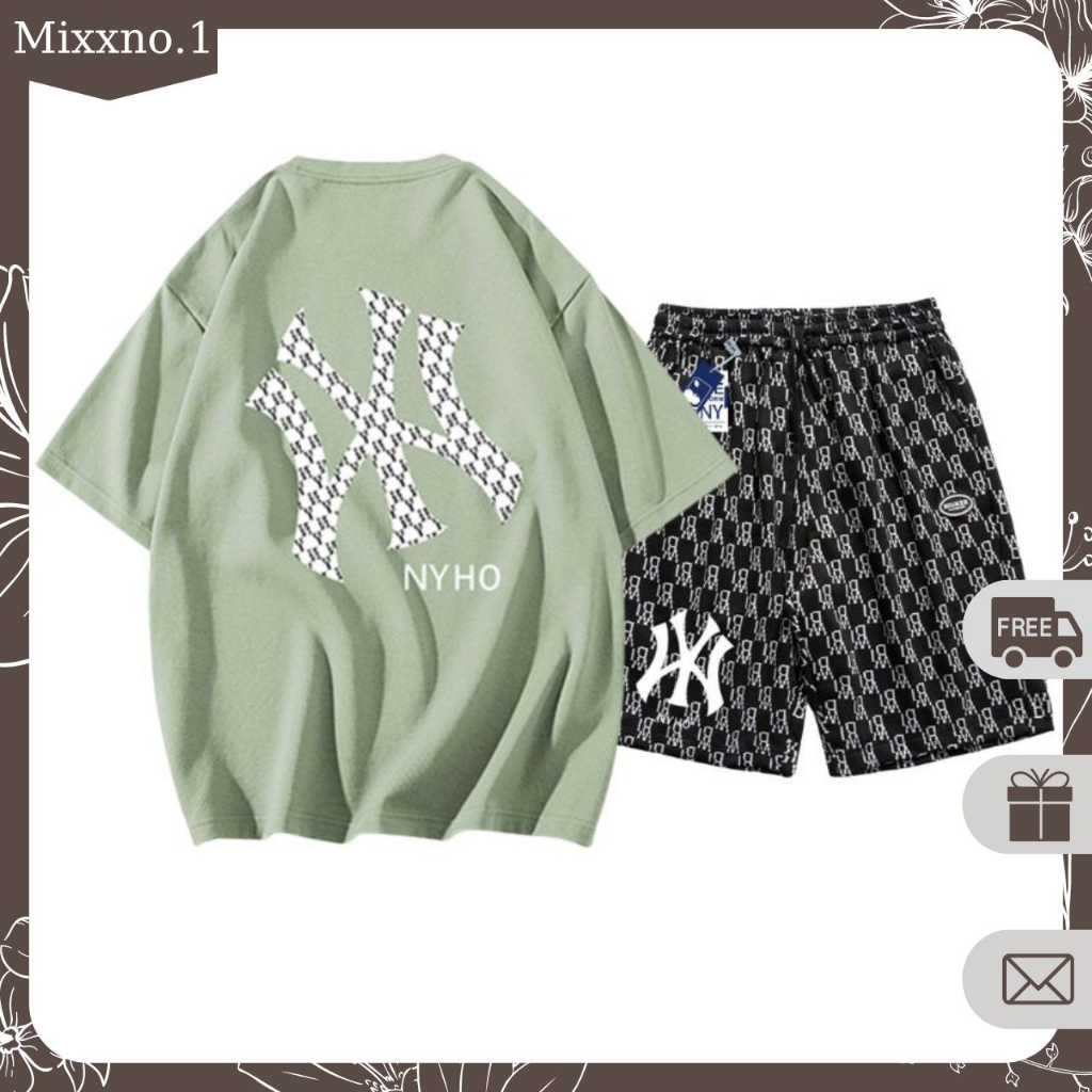 Bộ Đồ Nam Mùa Hè Áo Thun Tay Quần Short Caro In N_Y Phong Cách Thể Thao Thời Trang Mixxno.1 TOP NAM 266 + SHORT NAM 052