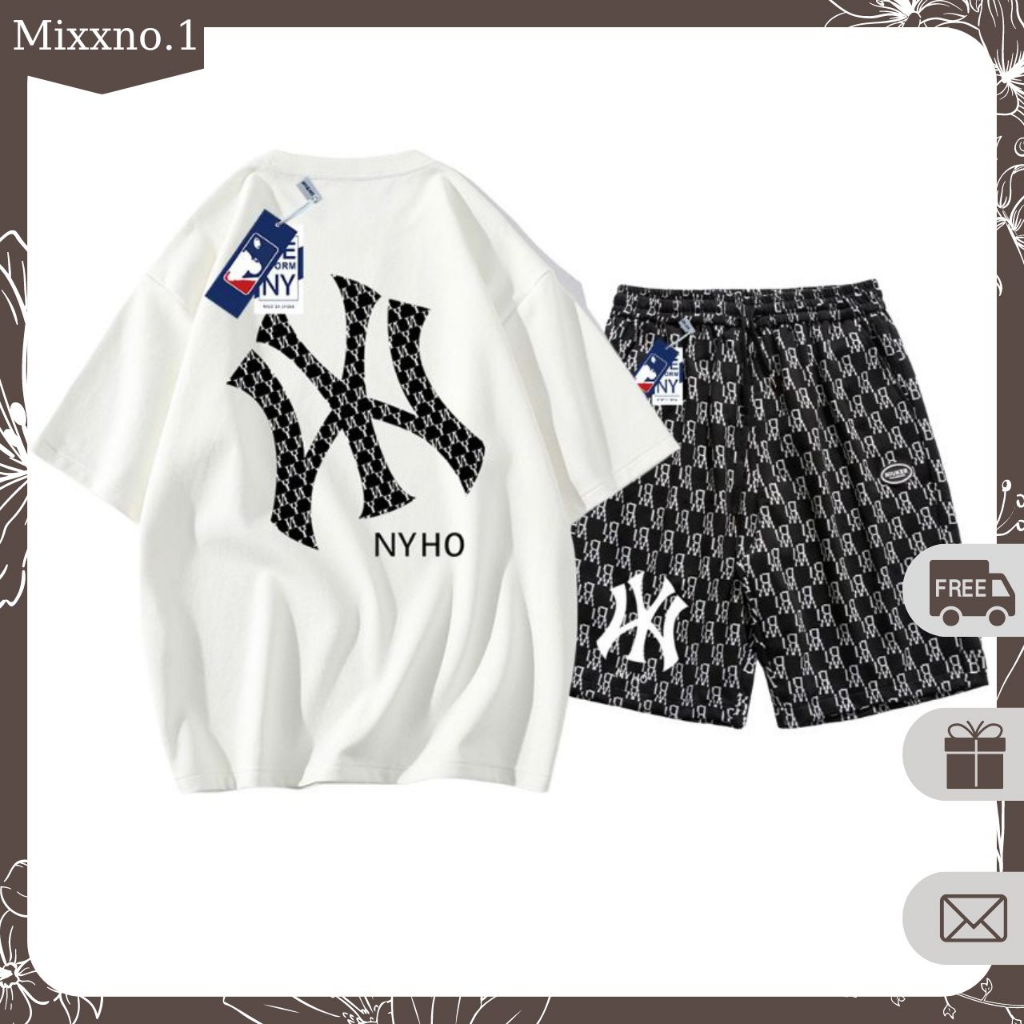 Bộ Đồ Nam Mùa Hè Áo Thun Tay Quần Short Caro In N_Y Phong Cách Thể Thao Thời Trang Mixxno.1 TOP NAM 266 + SHORT NAM 052