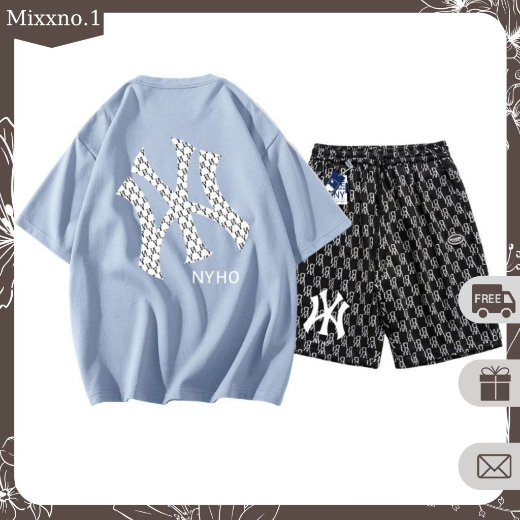 Bộ Đồ Nam Mùa Hè Áo Thun Tay Quần Short Caro In N_Y Phong Cách Thể Thao Thời Trang Mixxno.1 TOP NAM 266 + SHORT NAM 052
