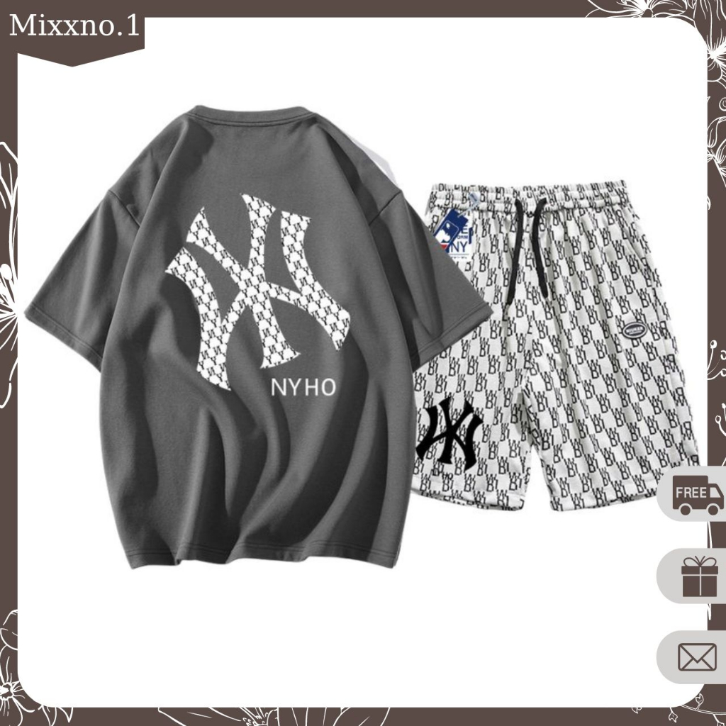 Bộ Đồ Nam Mùa Hè Áo Thun Tay Quần Short Caro In N_Y Phong Cách Thể Thao Thời Trang Mixxno.1 TOP NAM 266 + SHORT NAM 052