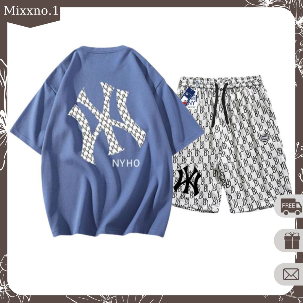 Bộ Đồ Nam Mùa Hè Áo Thun Tay Quần Short Caro In N_Y Phong Cách Thể Thao Thời Trang Mixxno.1 TOP NAM 266 + SHORT NAM 052