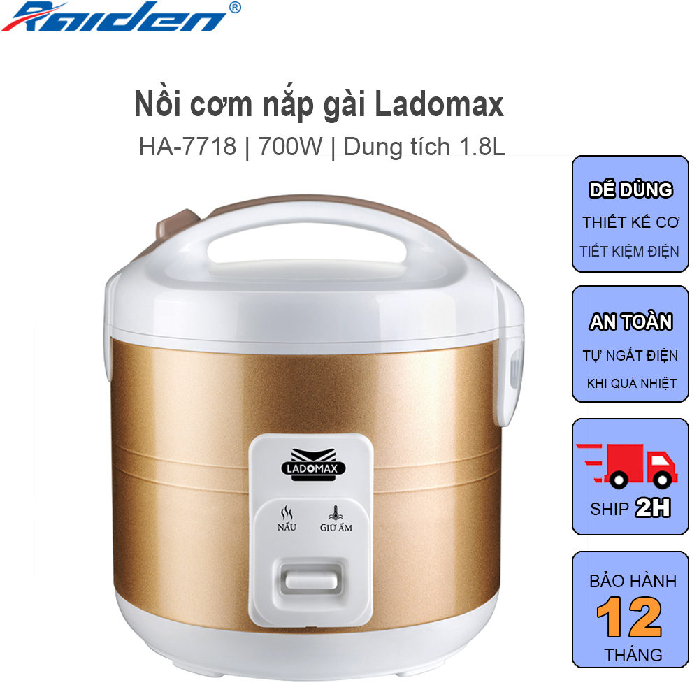 Nồi cơm điện 1.8L Ladomax HA-7718 lòng nồi chống dính, tiết kiệm điện, nấu cơm cho gia đình 4 - 6 người ăn