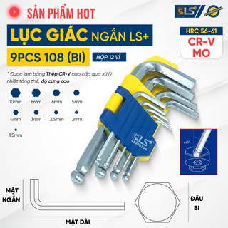 Bộ lục giác bi 9 cây loại ngắn LS+, bộ lục giác các loại bu lông lục giác chìm , bộ lục giác ngắn đầu bi chữ L