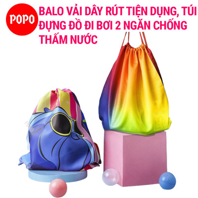 Balo vải dây rút POPO BL1 họa tiết, túi đựng đồ đi bơi 2 ngăn chống thấm nước