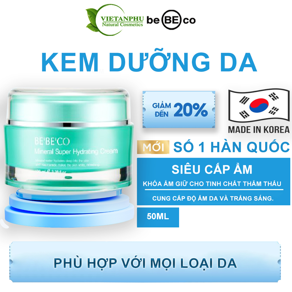 Kem dưỡng da dạng khoáng siêu cấp ẩm ngăn ngừa lão hóa, làm mờ các rãnh nhăn- BEBECO MINERAL SUPER HYDRATING CREAM 100ML