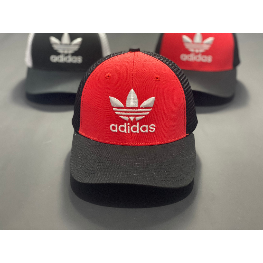 Mũ lưỡi trai Adidas hoa sen hai màu đen đỏ phối lưới hàng công ty VNXK VN35