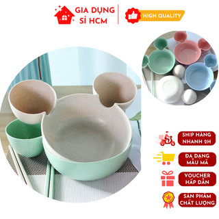 Chén ăn dặm bằng lúa mạch 3 ngăn hình mặt chuột mickey dành cho bé đáng yêu