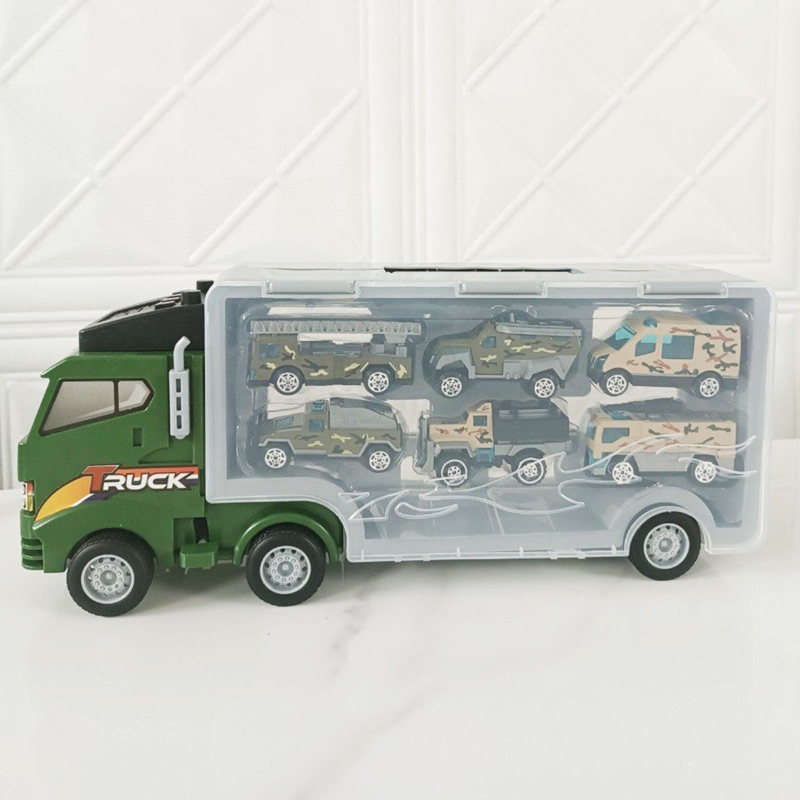 Set xe tải nhiều ngăn 6 trong 1, đồ chơi ô tô cho bé trai