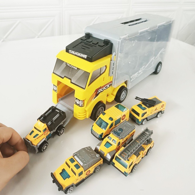 Set xe tải nhiều ngăn 6 trong 1, đồ chơi ô tô cho bé trai