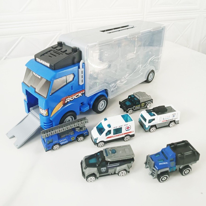Set xe tải nhiều ngăn 6 trong 1, đồ chơi ô tô cho bé trai