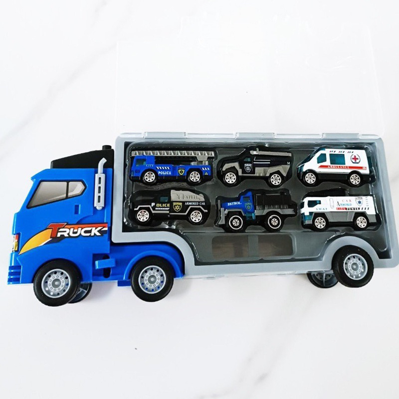 Set xe tải nhiều ngăn 6 trong 1, đồ chơi ô tô cho bé trai
