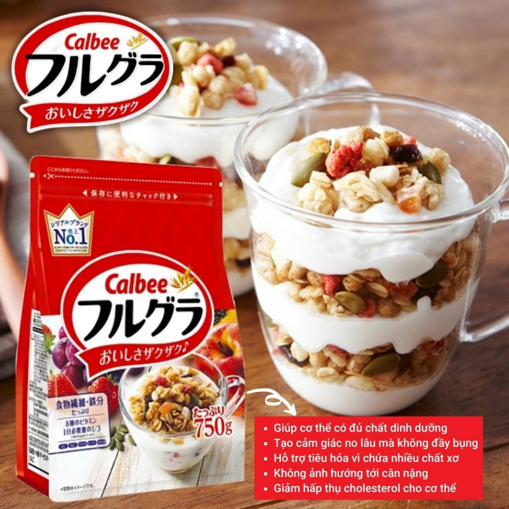 Ngũ cốc Calbee Ăn Kiêng Giảm Cân Nhật Bản mix sữa chua trái cây Granola dùng ăn sáng