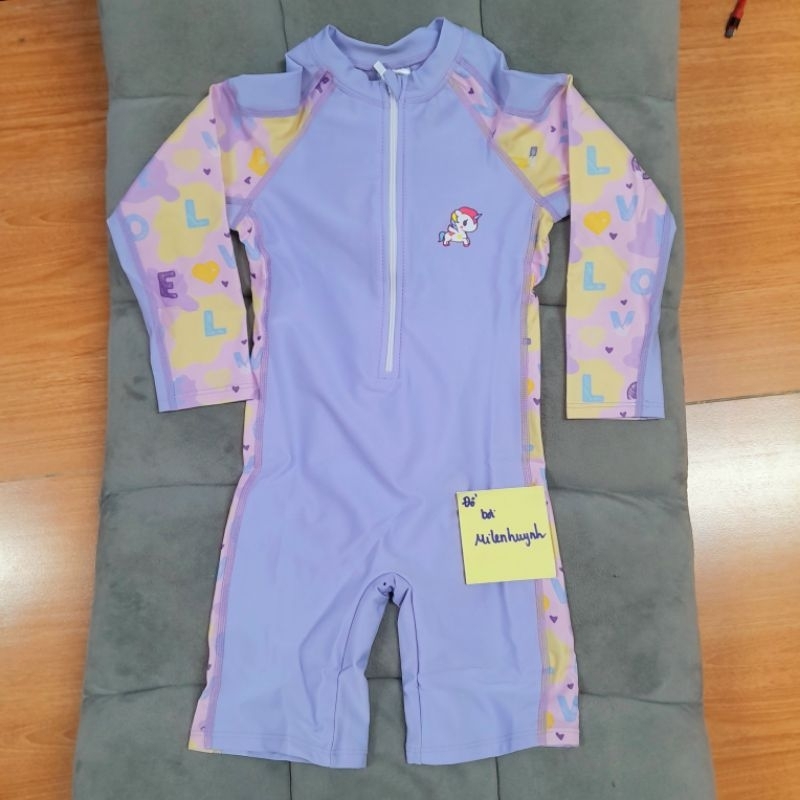 Đồ bơi liền thân dài tay ngắn chân YY2258-2 cho bé gái dễ thương in hình khủng long Dino,pony, mẫu mới 2023