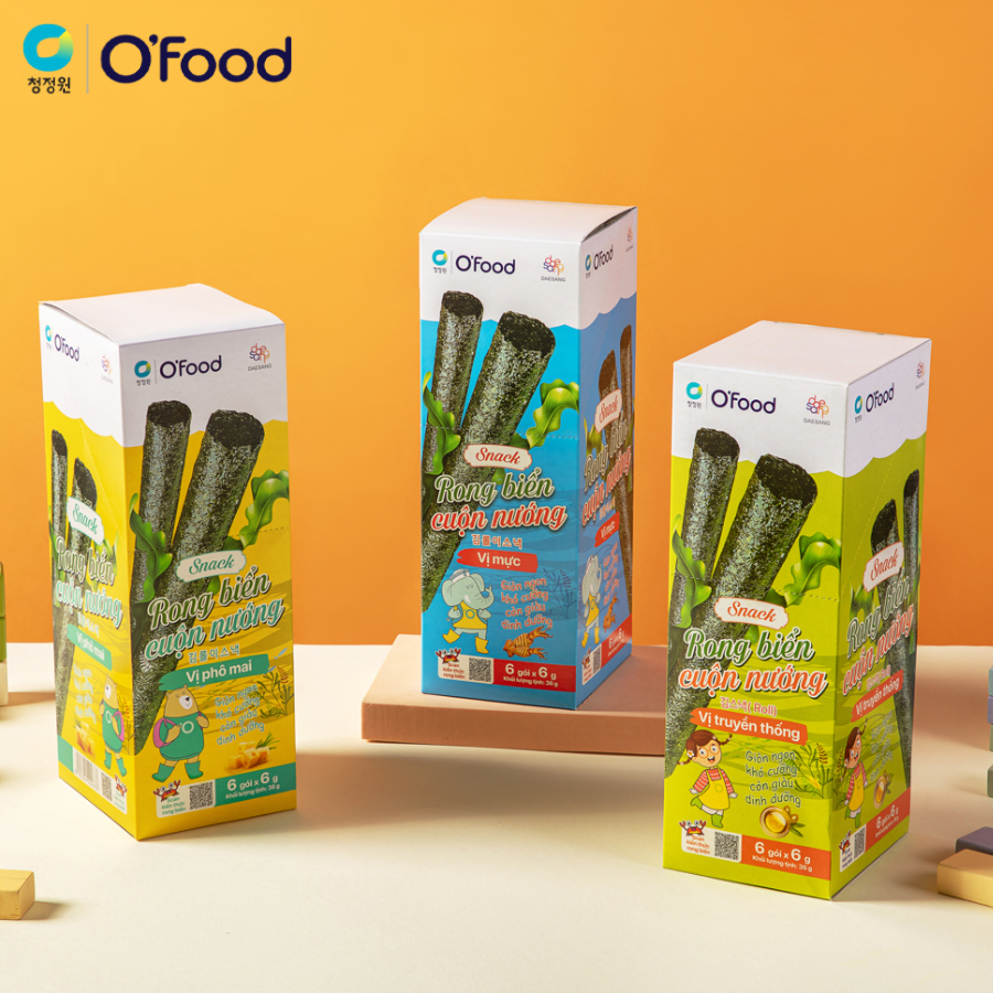 Hộp 6 gói snack rong cuộn nướng giòn 6g O'food
