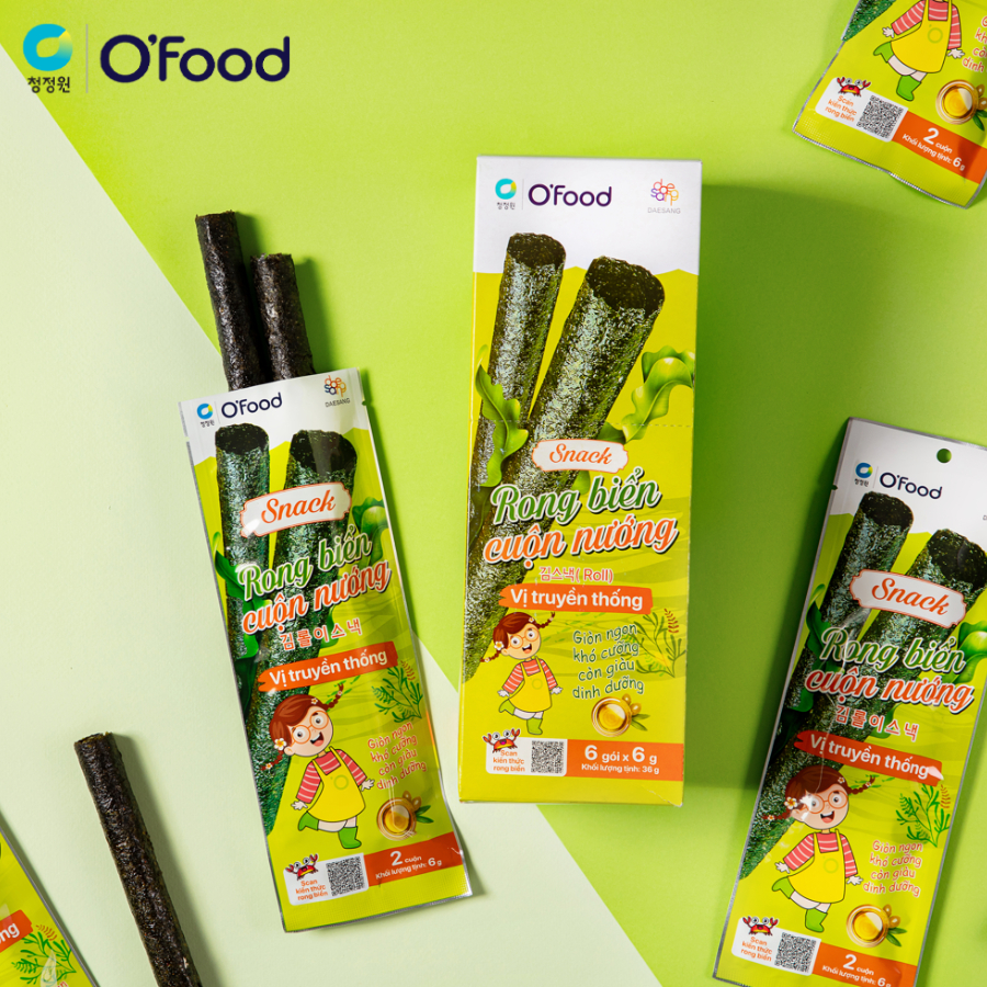 Hộp 6 gói snack rong cuộn nướng giòn 6g O'food