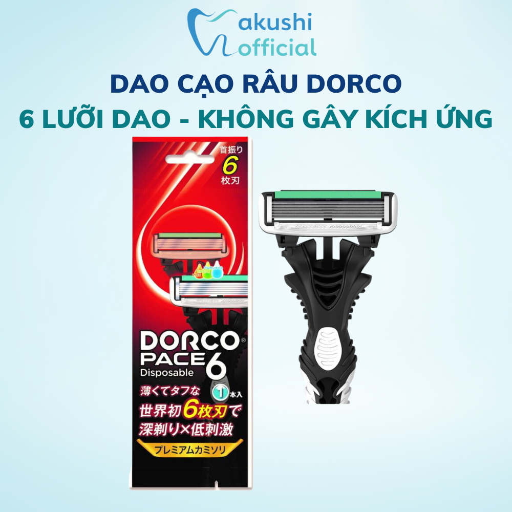 Dao cạo râu 6 lưỡi Dorco Pace Nhật Bản thép không gỉ (1 cái - loại dùng 1 lần không thể thay lưỡi ) - Akushi