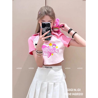 Áo croptop 13de marzo cổ tim đính gấu bông