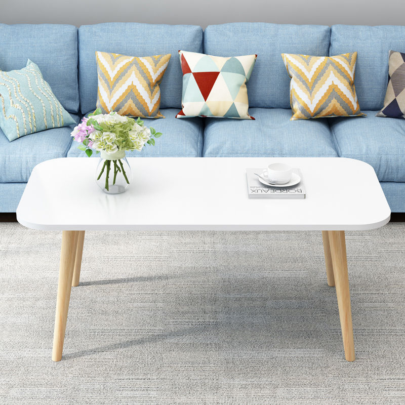 Bàn trà sofa chữ nhật chân gỗ tự nhiên chắc chắn, Bàn cafe chữ nhật mặt bàn bo góc cua mềm mại | BigBuy360 - bigbuy360.vn