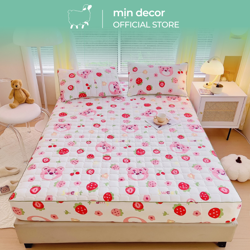 Ga gối Cotton Đũi Trần, SET drap giường chần bông mỏng 2 vỏ gối cotton đũi MỊN DECOR họa tiết dễ thương