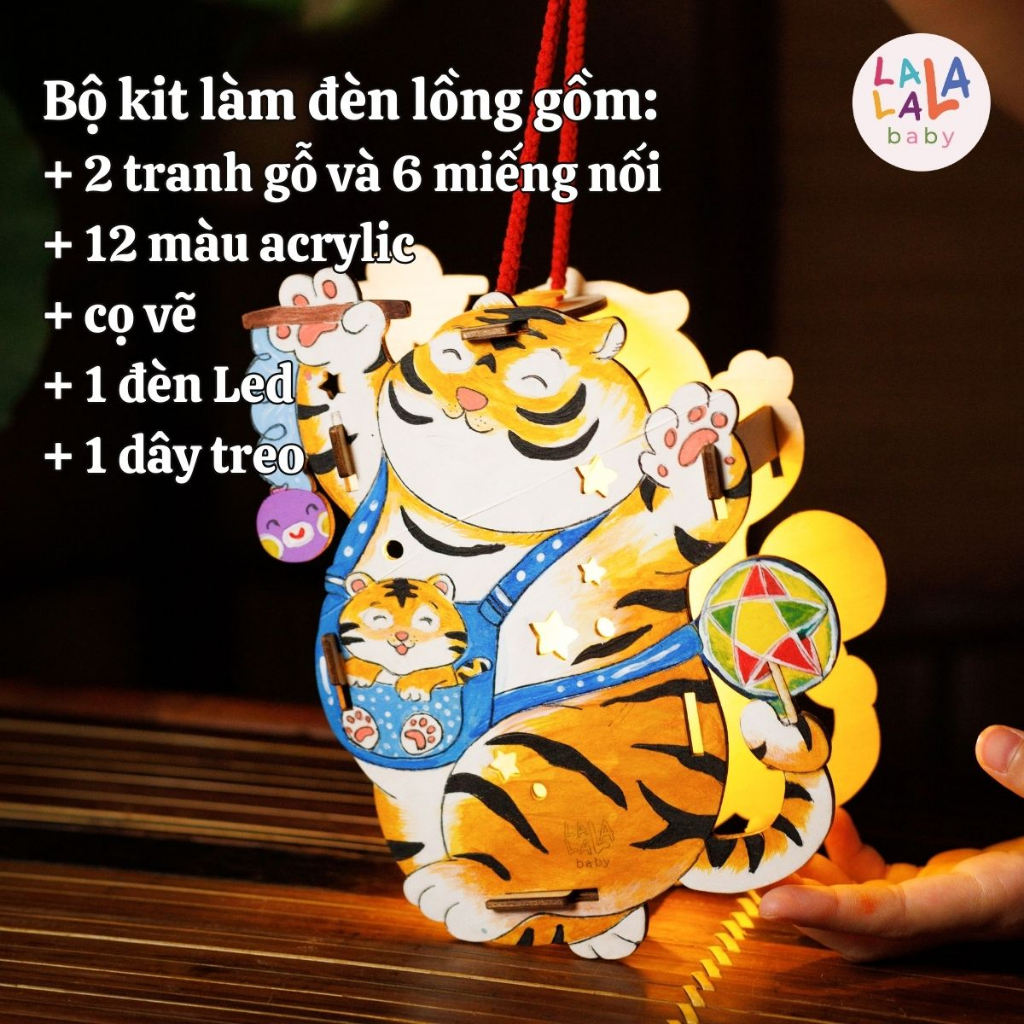 Đèn lồng gỗ Lalamoon trung thu bộ kit tự làm đèn Trông trăng tự do sáng tạo Lalala baby