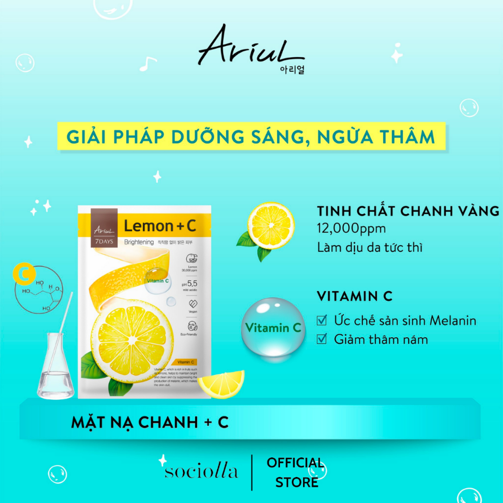 Mặt Nạ Giảm Thâm & Dưỡng Sáng Da Chiết Xuất Chanh Vàng ARIUL 7 Days Mask Lemon C 20 ml