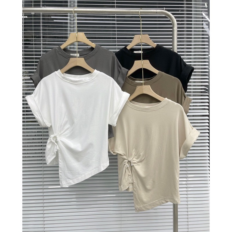 Áo thun cộc tay rúm eo khuy ngọc 893