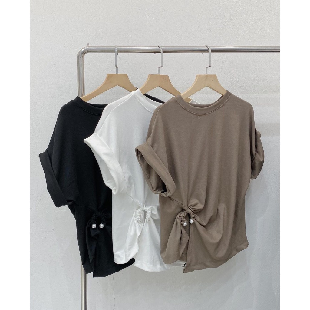 Áo thun cộc tay rúm eo khuy ngọc 893