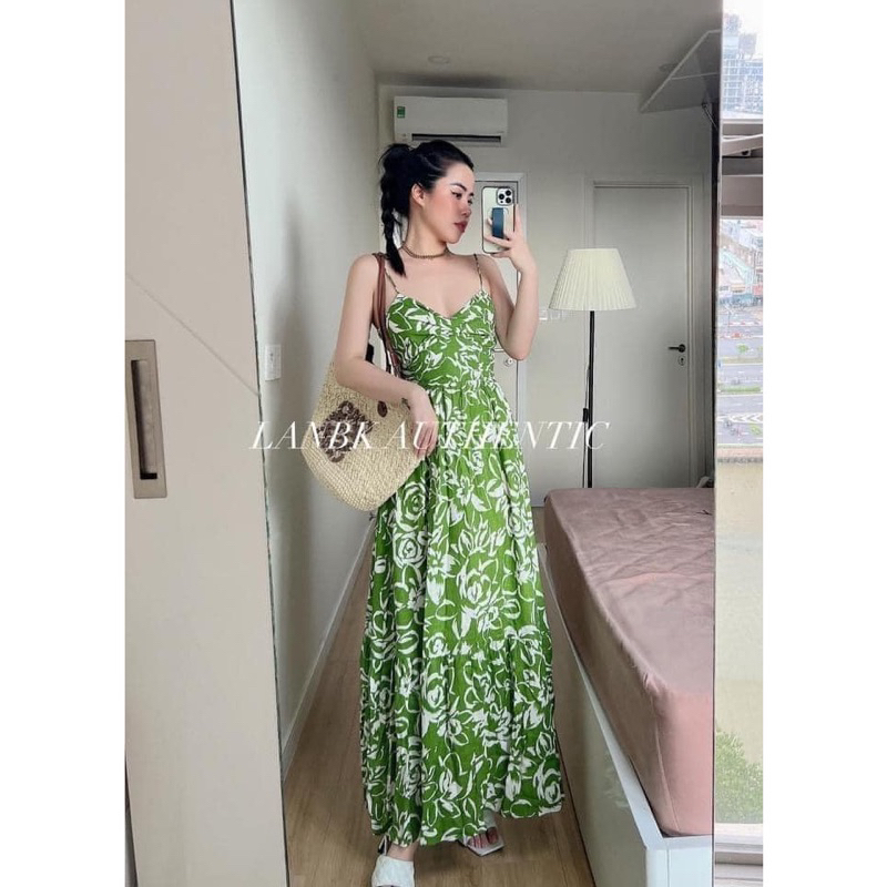 Đầm Hai Dây In Họa Tiết xuất dư zr