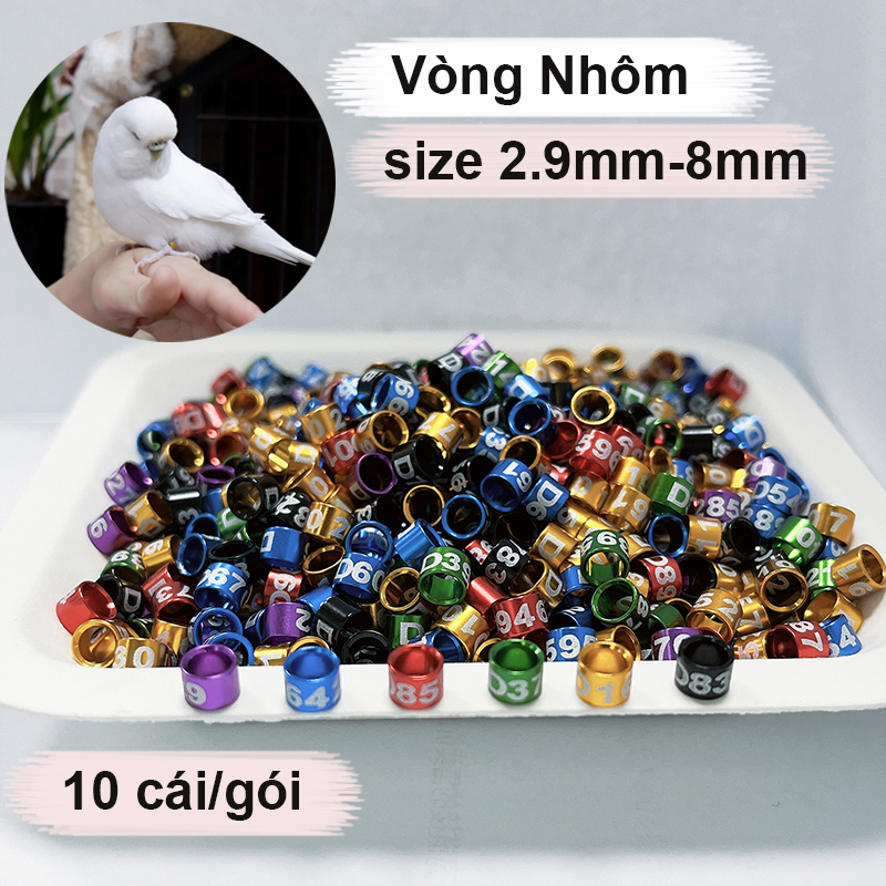 Rẻ🎉Bộ 10 Vòng đeo chân cho chim ốc mít, hút mật, yến hót, Nhẫn đeo chân cho chim vẹt size 2.9mm-8mm có khắc số