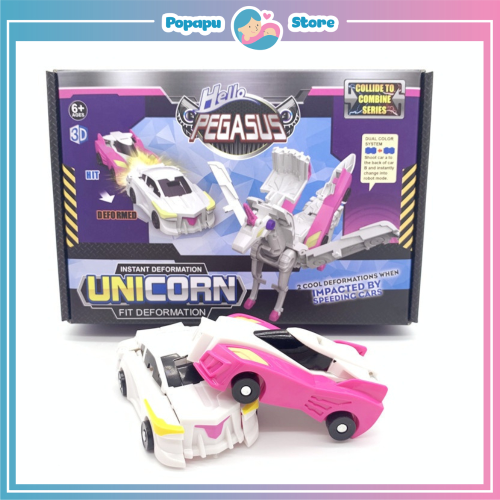 Bộ 2 ô tô biến hình kỳ lân robot ngựa Pegasus tự cực kì đáng yêu cho bé trai và bé gái.