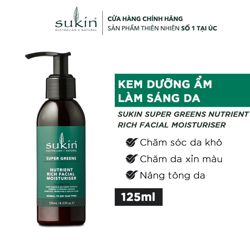 [Mua 1 tặng 1] Kem Dưỡng Ẩm Làm Sáng Da Sukin Super Greens Nutrient Rich Facial Moisturiser 125ml (HSD: 21/08/2024)