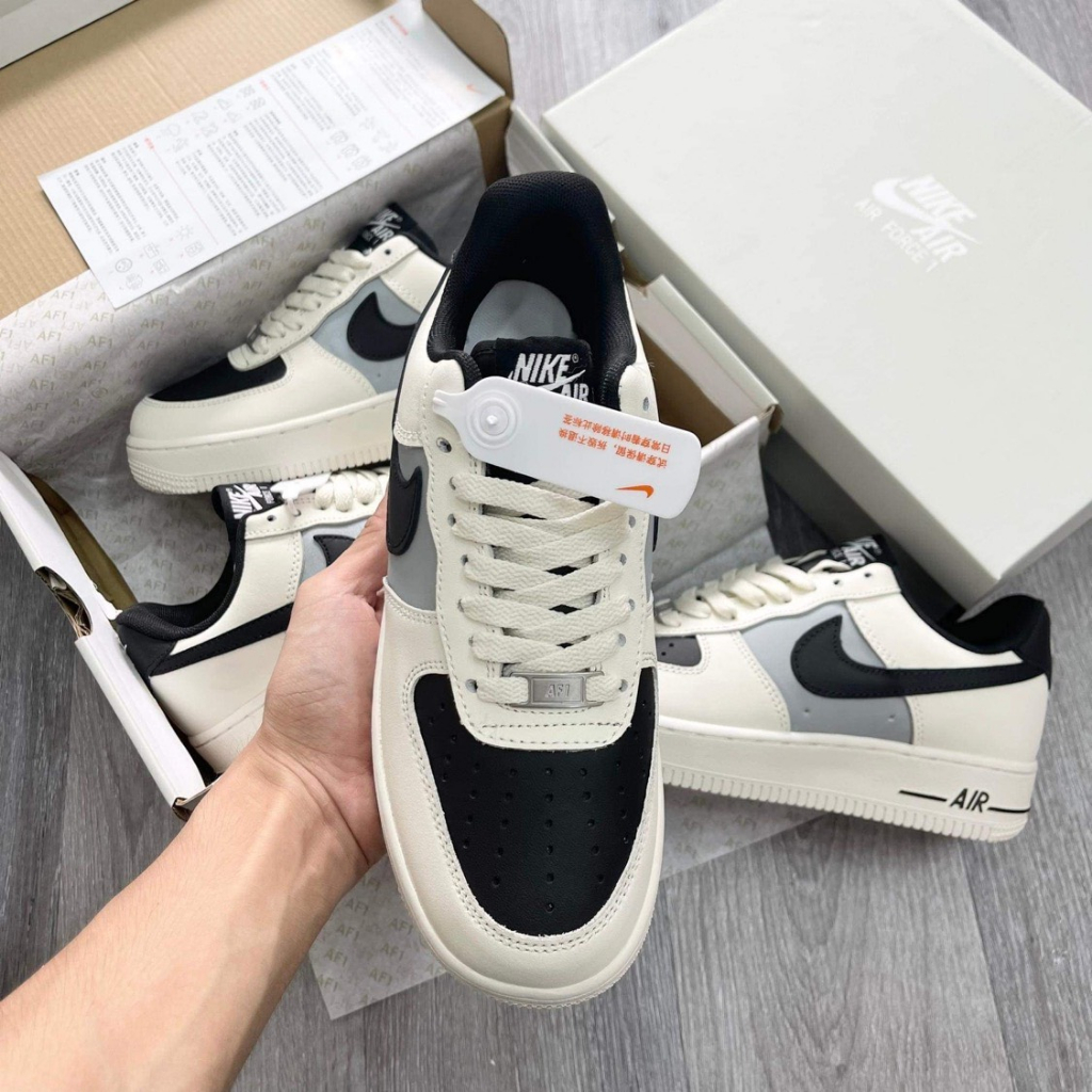 Giày_Nike Air Force 1 Mũi Đen Nam Nữ, Giày AF1 Cream And Black Đế Air Bản Cao Cấp Hót Trend 2023 Full Box Bill