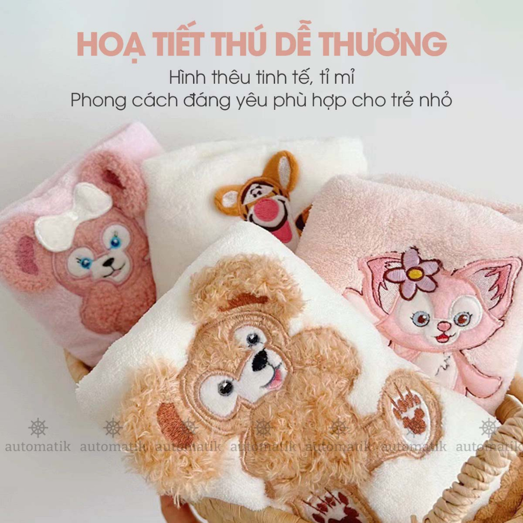 Set Khăn Tắm Cho Bé Hình Thú An Toàn Cho Da, Combo Khăn Tắm Choàng Khăn Mặt Thấm Hút Tốt Hoạ Tiết Dễ Thương - Automatik