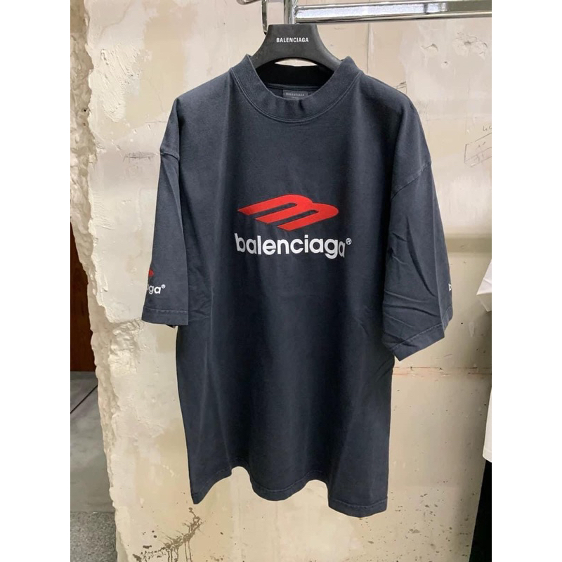 Áo thun - Balenciaga - BLCG oversize thêu logo tay lỡ