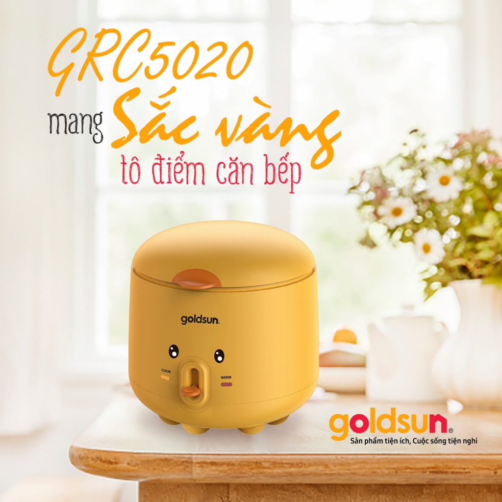 Nồi Cơm Điện Mini Goldsun Vịt vàng GRC5020 1L Nồi cơm nhỏ dành cho 1-3 người ăn, Sinh Viên, Bảo hành 12 tháng