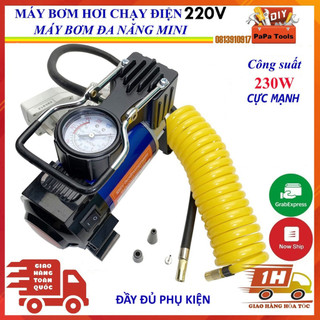 Bơm điện đa năng PapaTool, Máy bơm lốp ô tô mini, Bơm hơi mini 220V - Bơm nhanh, khỏe- Bơm hơi dùng điện 220V