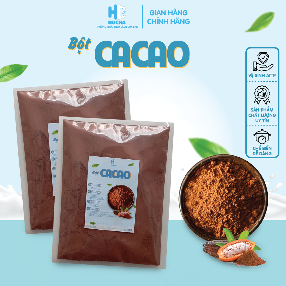 Bột ca cao nguyên chất hucha bịch 100g, nguyên liệu Hucha