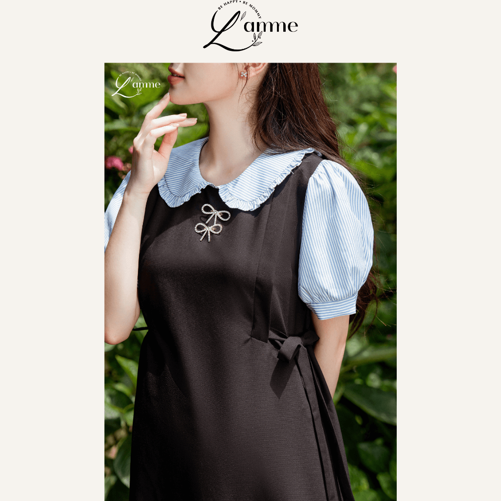 Váy bầu Janet Dress thiết kế váy xuông phối cổ bèo có dây điều chỉnh eo by L'amme