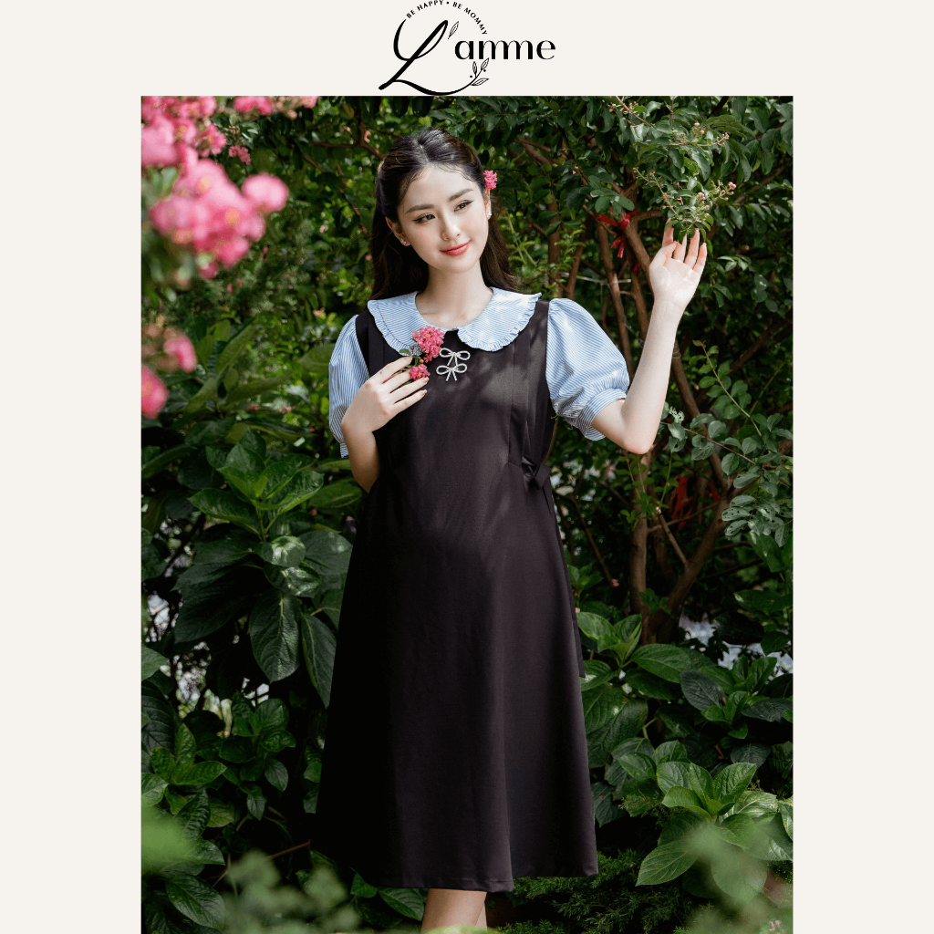 Váy bầu Janet Dress thiết kế váy xuông phối cổ bèo có dây điều chỉnh eo by L'amme