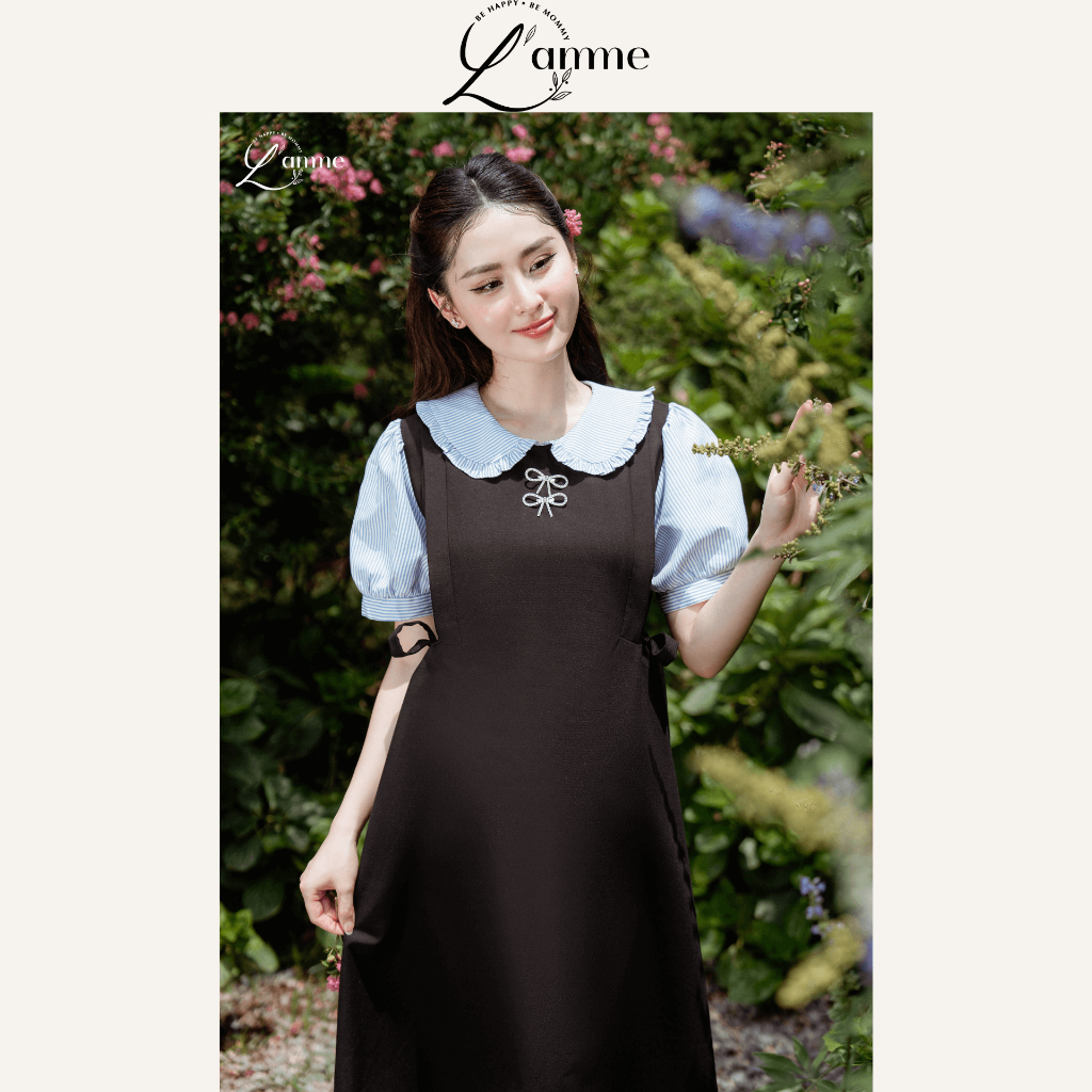 Váy bầu Janet Dress thiết kế váy xuông phối cổ bèo có dây điều chỉnh eo by L'amme
