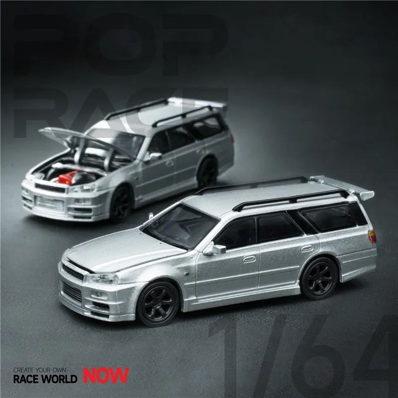 mohinhxeps-1/64_ POPRACE Nissan Stagea Sliver Model Car