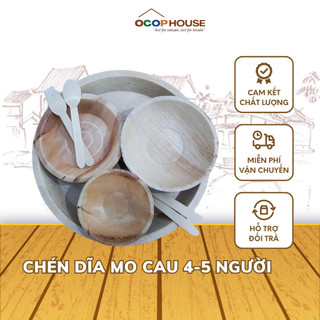 Bộ chén bát dĩa ăn cơm kèm muỗng mo cau 4-5 người bền nhẹ an toàn thiên nhiên bảo vệ môi trường - ocop house